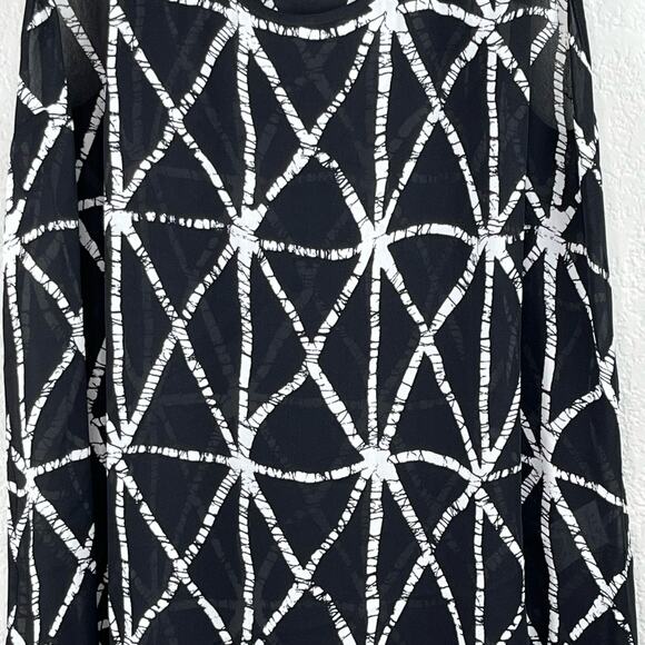 A.L.C. Black White Geometric Silk Sleeveless Scoop Neck Tank Top Blouse Med/Lge - Picture 7 of 14
